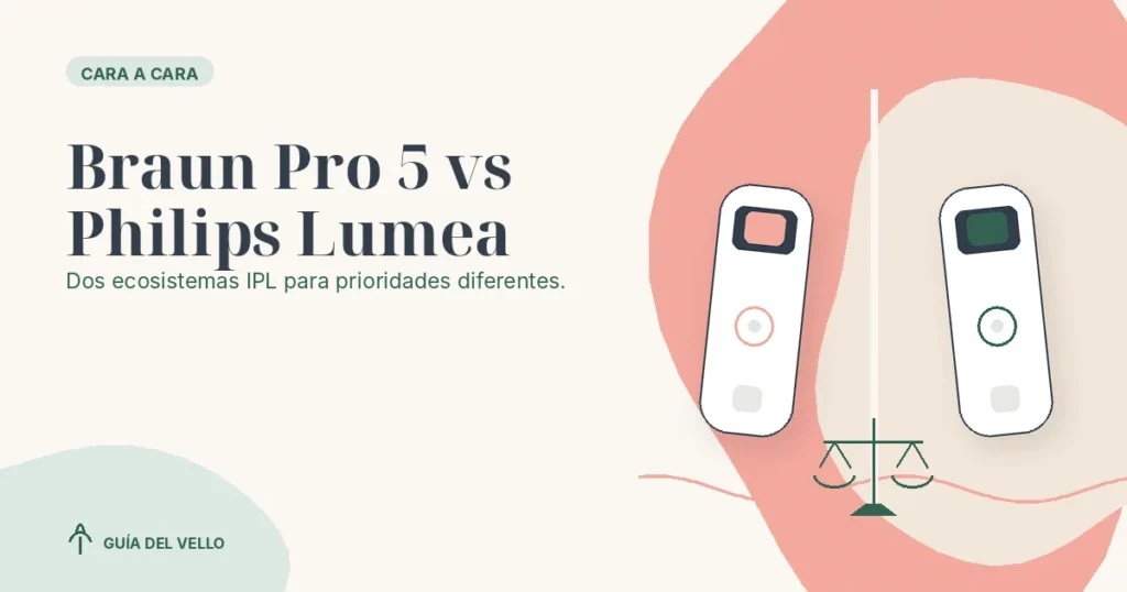 Comparativa visual entre un dispositivo tipo Braun Pro 5 y otro tipo Philips Lumea