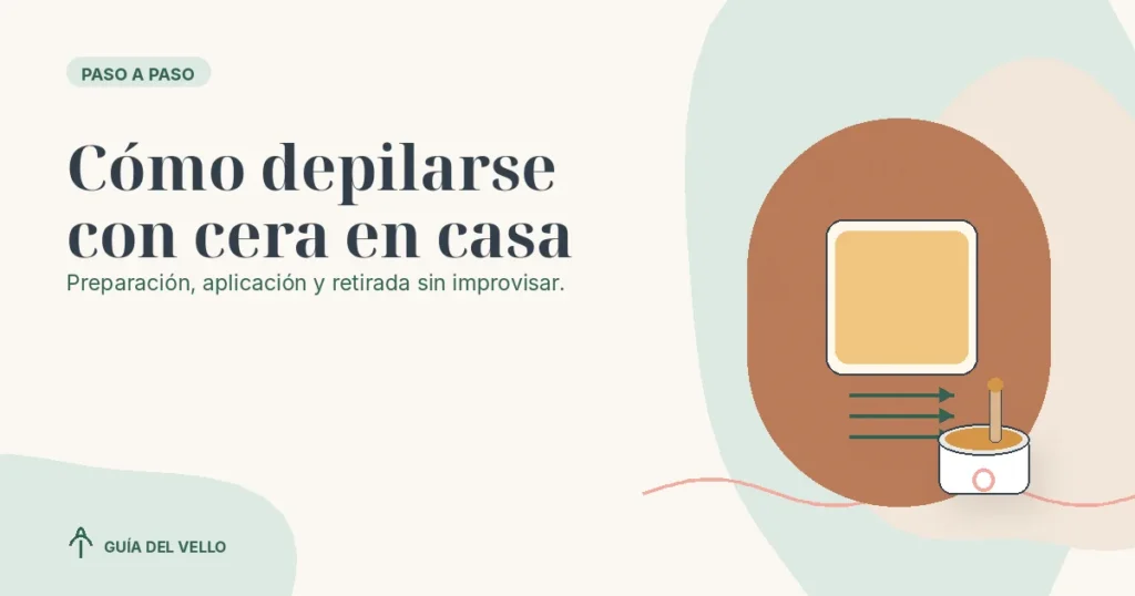 Banda de cera aplicada sobre una pierna con indicación visual de la dirección de retirada