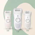 Tres depiladoras eléctricas que representan diferentes versiones Braun Silk-épil 5