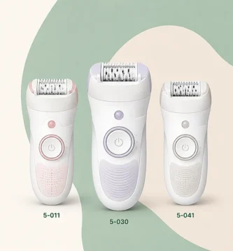 Tres depiladoras eléctricas que representan diferentes versiones Braun Silk-épil 5